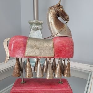 India Wood & Metal Horse w/Bells